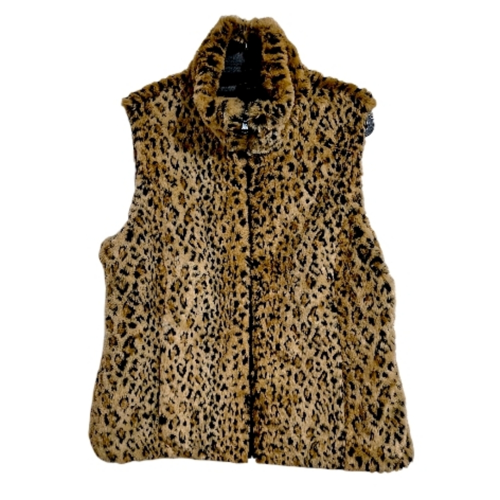 Kristen Blake MEDIUM Reversible Faux FUR VEST Leopard/Chinchilla - Picture 2 of 8